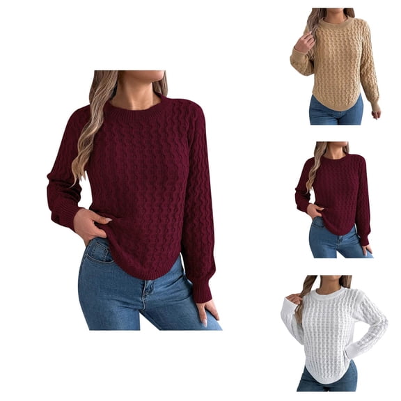 Sweaters for Women 2025 Long Lattern Sleeve Crewneck Knit Sweater Casual Jumper Top Womens Pullover Sweaters