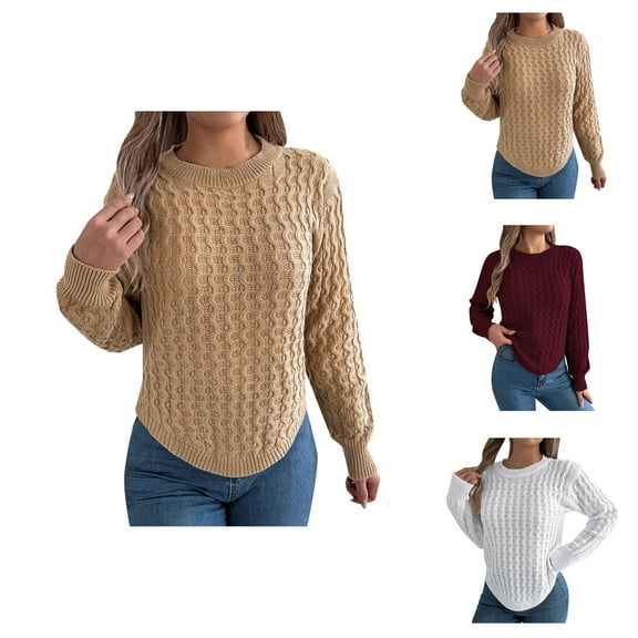 Sweaters for Women 2025 Long Lattern Sleeve Crewneck Knit Sweater Casual Jumper Top Womens Pullover Sweaters