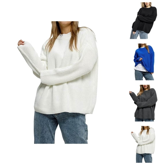 Sweaters for Women 2025 Long Sleeve Crewneck Loose Fit Drop Shoulder Knitted Jumper Top Womens Pullover Sweaters
