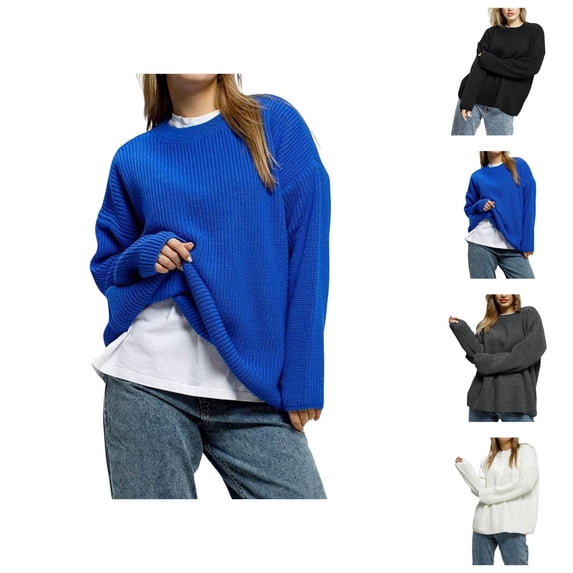 Sweaters for Women 2025 Long Sleeve Crewneck Loose Fit Drop Shoulder Knitted Jumper Top Womens Pullover Sweaters