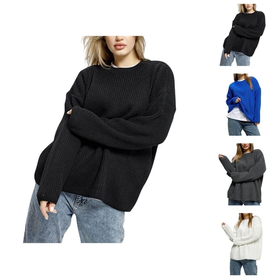 Sweaters for Women 2025 Long Sleeve Crewneck Loose Fit Drop Shoulder Knitted Jumper Top Womens Pullover Sweaters