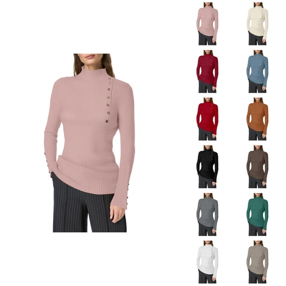 Sweaters for Women 2025 Long Sleeve Half Turtleneck Button Ribbed Knit Sweater Jumper Top Womens Pullover Sweaters