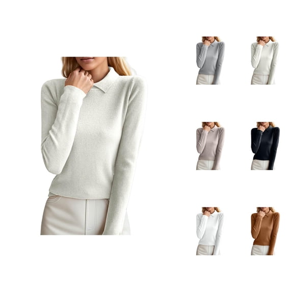 Sweaters for Women 2025 Long Sleeve Slim Fit Lapel Plain Jumper Top Bottoming Shirt Womens Pullover Sweaters