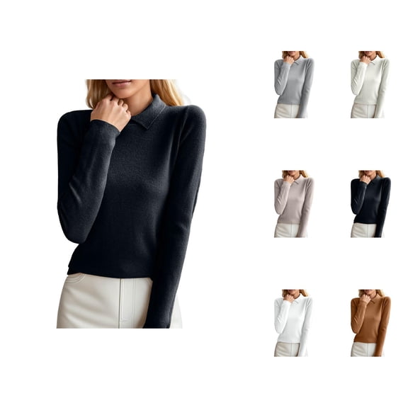 Sweaters for Women 2025 Long Sleeve Slim Fit Lapel Plain Jumper Top Bottoming Shirt Womens Pullover Sweaters