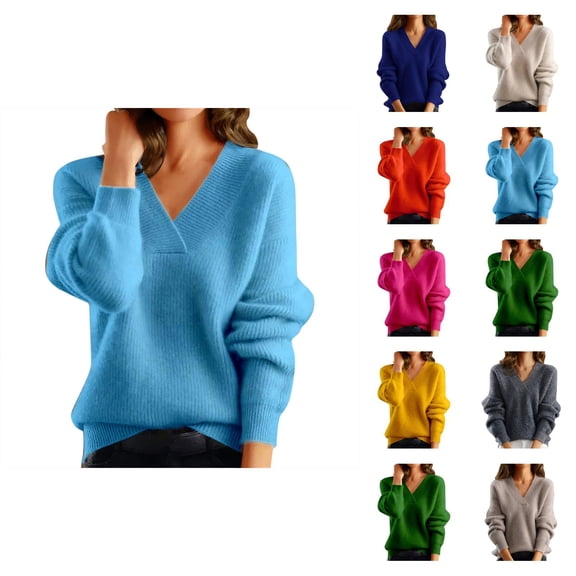 Sweaters for Women 2025 Long Sleeve V-Neck Trendy Knitted Jumper Top Bottoming Shirt Womens Pullover Sweaters