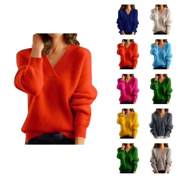 Sweaters for Women 2025 Long Sleeve V-Neck Trendy Knitted Jumper Top Bottoming Shirt Womens Pullover Sweaters