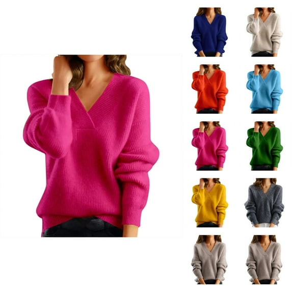 Sweaters for Women 2025 Long Sleeve V-Neck Trendy Knitted Jumper Top Bottoming Shirt Womens Pullover Sweaters