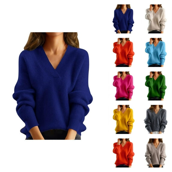 Sweaters for Women 2025 Long Sleeve V-Neck Trendy Knitted Jumper Top Bottoming Shirt Womens Pullover Sweaters