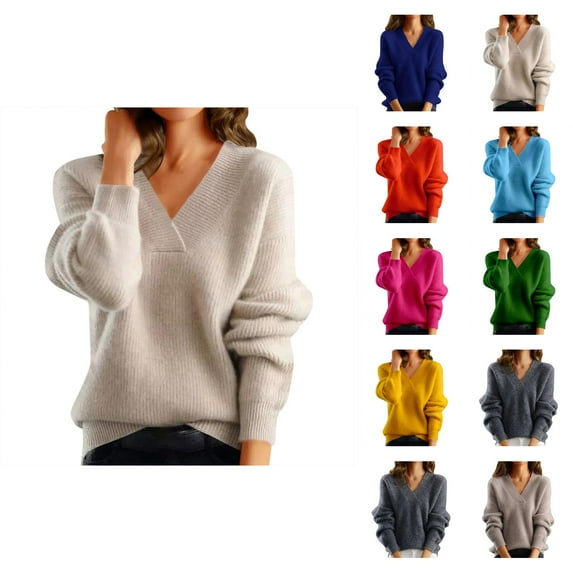 Sweaters for Women 2025 Long Sleeve V-Neck Trendy Knitted Jumper Top Bottoming Shirt Womens Pullover Sweaters