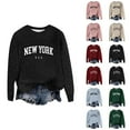thumbnail image 1 of Sweaters for Women 2025 New York Sweatshirt Long Sleeve Crewneck Drop Shoulder Jumper Top Womens Pullover Sweaters, 1 of 4