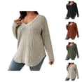 thumbnail image 1 of Sweaters for Women 2025 Oversized Long Sleeve V-Neck Ribbed Knit Plain Basic Jumper Top Womens Pullover Sweaters, 1 of 5