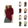 thumbnail image 1 of Sweaters for Women 2025 Puff Short Sleeve Crewneck T-Shirt Summer Fall Jumper Top Womens Pullover Sweaters, 1 of 8
