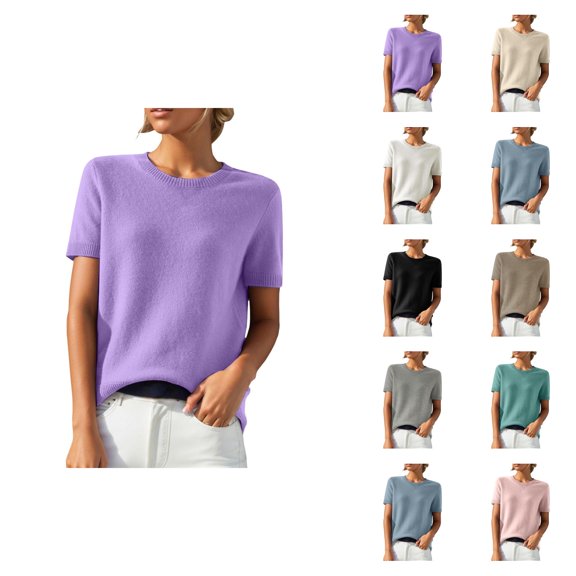 Sweaters for Women 2025 Short Sleeve Crewneck Lightweight Loose Summer Jumper Top Womens Pullover Sweaters