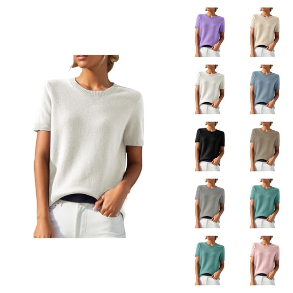 Sweaters for Women 2025 Short Sleeve Crewneck Lightweight Loose Summer Jumper Top Womens Pullover Sweaters