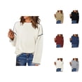 thumbnail image 1 of Sweaters for Women 2025 Solid Crewneck Loose Fit Long Sleeve Contrast Cable Knit Jumper Tops Womens Pullover Sweaters, 1 of 5