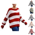 thumbnail image 1 of Sweaters for Women 2025 Striped Color Block Long Sleeve Crewneck Loose Knitted Jumper Top Womens Pullover Sweaters, 1 of 5