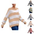 thumbnail image 1 of Sweaters for Women 2025 Striped Color Block Long Sleeve Crewneck Loose Knitted Jumper Top Womens Pullover Sweaters, 1 of 5