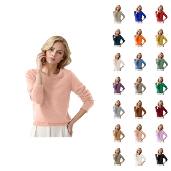 Sweaters for Women 2026 Fall Winter Casual Long Sleeve Crewneck Cozy Plain Knitted Sweaters Pullover Top