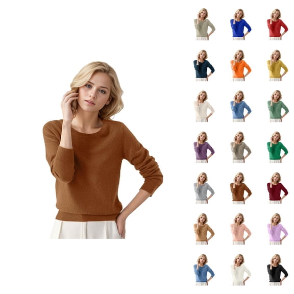 Sweaters for Women 2026 Fall Winter Casual Long Sleeve Crewneck Cozy Plain Knitted Sweaters Pullover Top