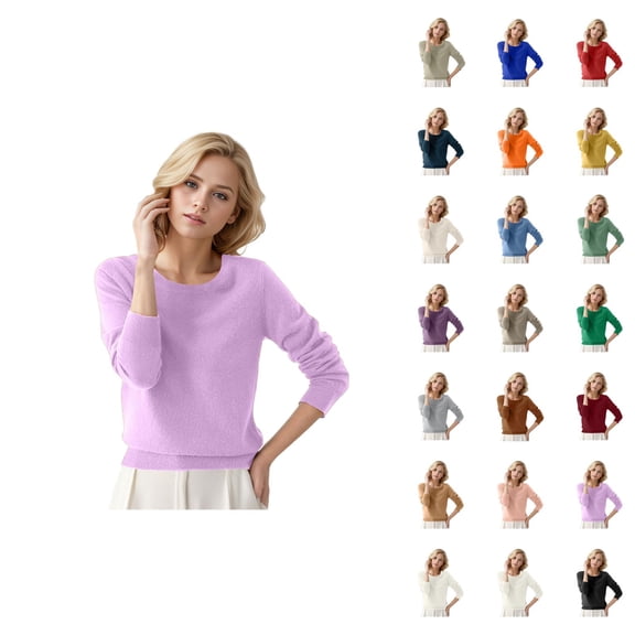 Sweaters for Women 2026 Fall Winter Casual Long Sleeve Crewneck Cozy Plain Knitted Sweaters Pullover Top