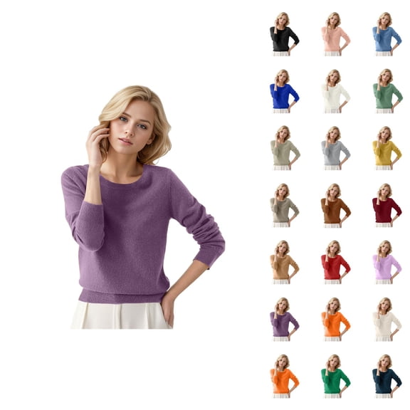 Sweaters for Women 2026 Fall Winter Casual Long Sleeve Crewneck Soft Plain Knitted Sweaters Pullover Top
