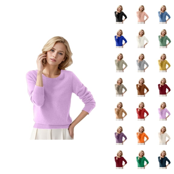 Sweaters for Women 2026 Fall Winter Casual Long Sleeve Crewneck Soft Plain Knitted Sweaters Pullover Top