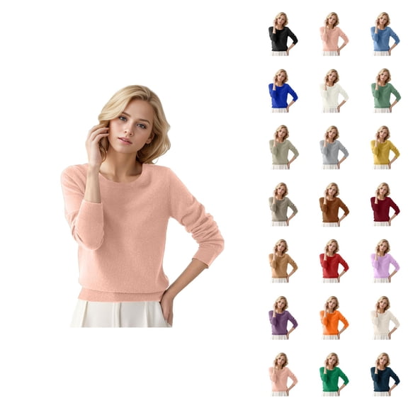 Sweaters for Women 2026 Fall Winter Casual Long Sleeve Crewneck Soft Plain Knitted Sweaters Pullover Top