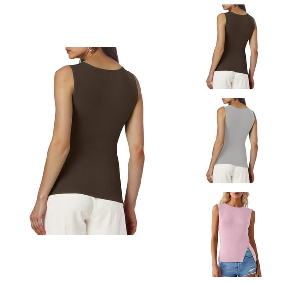 Sweaters for Women, Asymmetric Button Sleeveless Boat-Neck Knit Vest Side-Slit Ribbed Texture for Casual Occasions