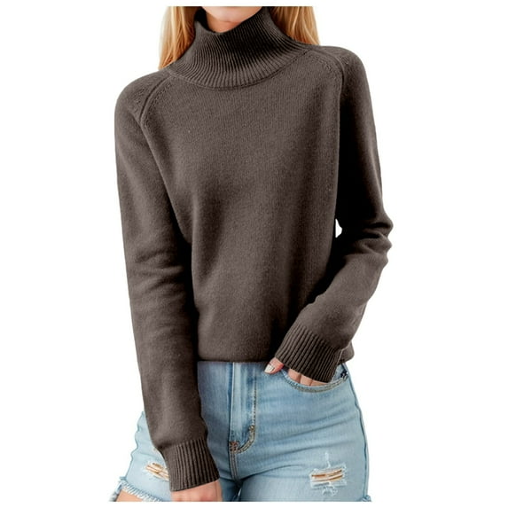 Sweaters for Women Base Layer Tops Turtleneck Pullover Sweater Coffee XL
