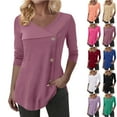 thumbnail image 1 of Sweaters for Women Blouse Tunic V Neck Long Sleeve Buttons Geometric Stylish Casual Blouse Tops Casual Tops Trendy Blouses Cute Work Outfits Clothes, 1 of 7