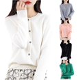 thumbnail image 1 of Sweaters for Women Button Front Long Sleeve Cardigan Soft Warm Knit Elastic Sweater Taupe S, 1 of 6