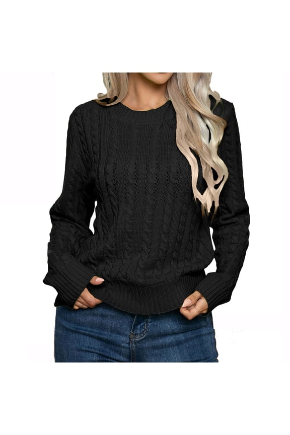 Sweaters for Women Cable Knit Fall Winter Crew Neck Casual Vintage Solid Color Basic Long Sleeve Pullover Top 2025