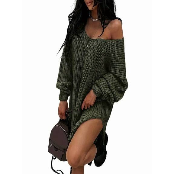 Sweaters for Women Cable Knit V Neck Solid Color Long Sleeve Casual Loose Fit Soft Pullover Tops Army Green M