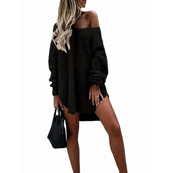 Sweaters for Women Cable Knit V Neck Solid Color Long Sleeve Casual Loose Fit Soft Pullover Tops Black S