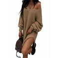 thumbnail image 1 of Sweaters for Women Cable Knit V Neck Solid Color Long Sleeve Casual Loose Fit Soft Pullover Tops Khaki M, 1 of 4