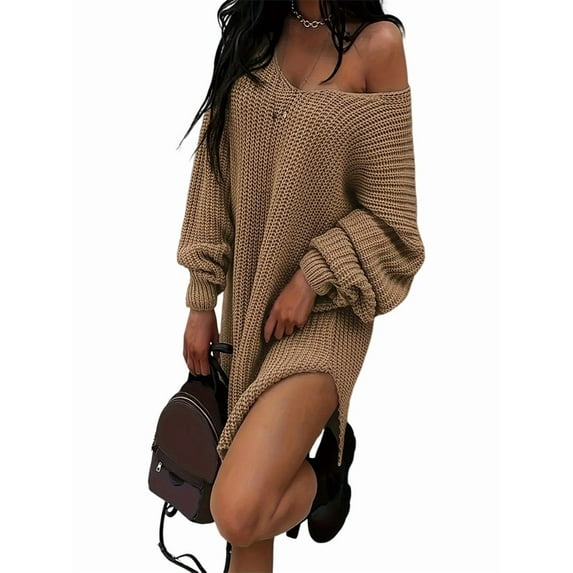 Sweaters for Women Cable Knit V Neck Solid Color Long Sleeve Casual Loose Fit Soft Pullover Tops Khaki S