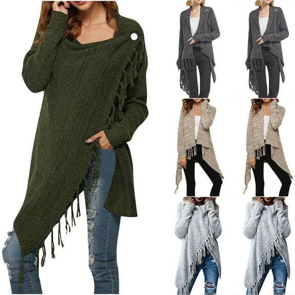 Sweaters for Women Cardigan Fall and Winter Casual Open Front Tassel Knit Sweater Jacket