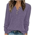 thumbnail image 1 of Sweaters for Women Casual Button Long Sleeve Fall Winter Solid V Neck T Shirt Knit Tunic Tops, 1 of 7