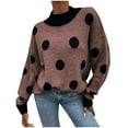 thumbnail image 1 of Sweaters for Women Casual Crew Neck Polka Dot Long-Sleeved Pullover Fall Outerwear,Brown,L, 1 of 6