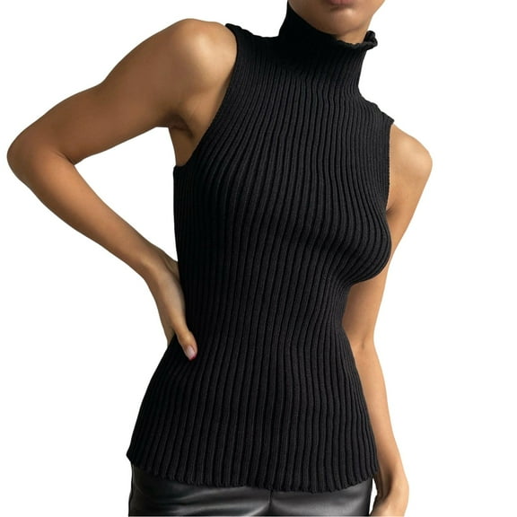 Sweaters for Women Casual High Neck Sleeveless Sweater Bottom Fitting Fall Fashion Outfits