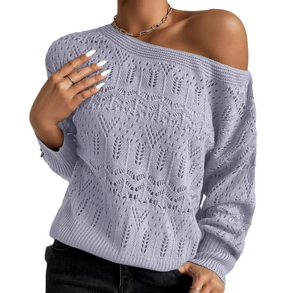 Sweaters for Women Casual Knitted Long Sleeve Pullover One Shoulder Fall Fashion Outfits,Grey,S