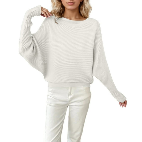 Sweaters for Women Casual Oversized Batwing Sleeve Pullover Knit Crew Neck Long Sleeve Fall Outfits Clothes