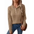 thumbnail image 1 of Sweaters for Women Casual Solid Long Sleeve Button Down Chunky Knit Hooded Sweaters Khaki S, 1 of 8