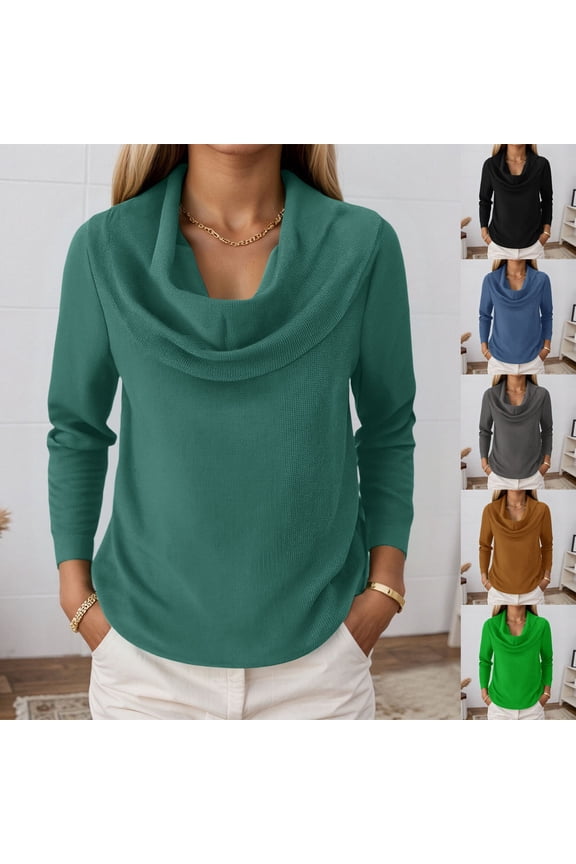 Sweaters for Women Casual Swing Collar Solid Color Knitwear Long Sleeve Pullover Sweater Soft Knit Top