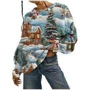 WHLBF Sweaters for Women Christmas Print Pullover Long Sleeved Warm Double-sided Velvet Sweater Red 4XL