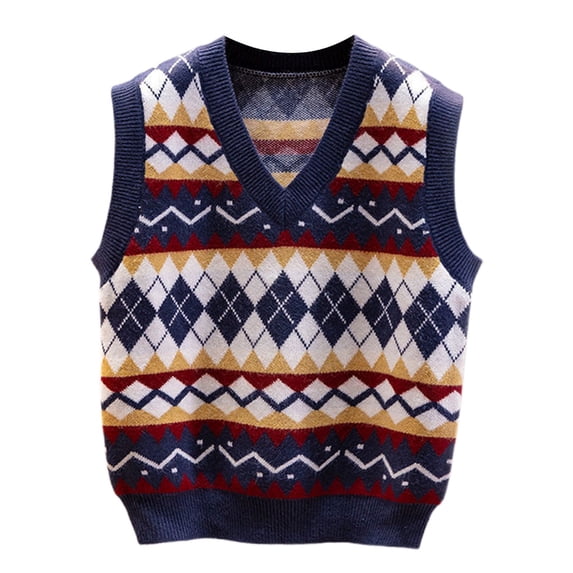 Sweaters for Women Classic Argyle Jacquard V Neck Sleeveless Knit Vest Loose Versatile Daily Sweater Outerwear