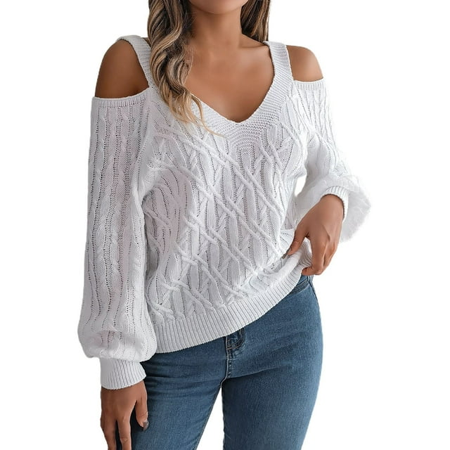 Sweaters for Women Clearance Autumn Winter Casual Solid Color Off