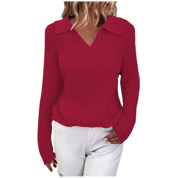 Sweaters for Women Plus Size Sweaters for Women Fashion Women Winter Solid Long Sleeve Pullove V-Neck Casual Sweater Tops
