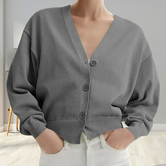 Sweaters for Women Under $15 XXL New Collar Solid Color Long Sleeved Knitted Cardigan With Loose Pockets Sweater Jacket