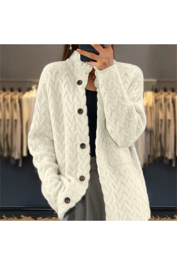Sweaters for Women Under $20 Crewneck Sweaters Winter Sweater Cardigan Solid Color Suit Collar Long Sleeved Knitted Jacket